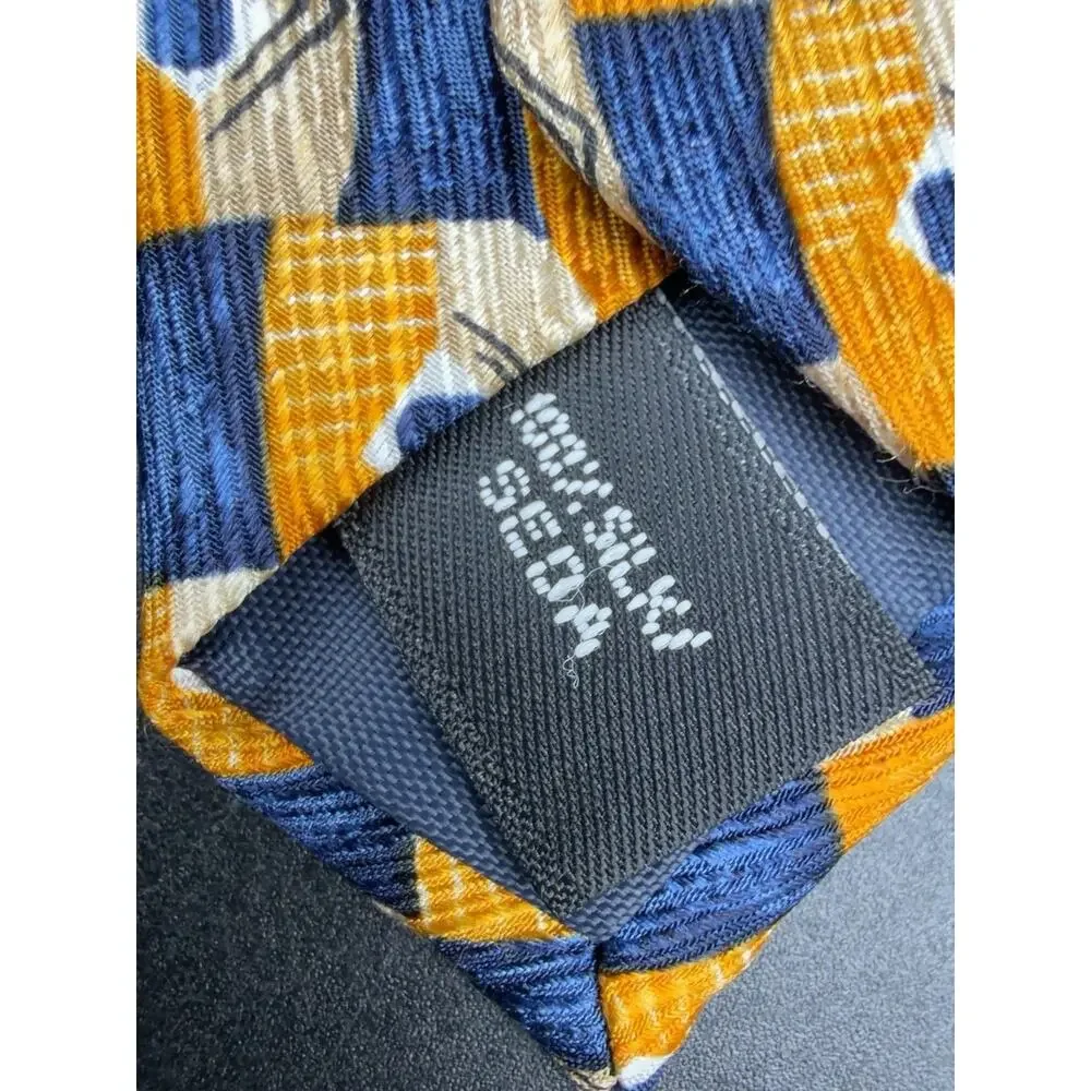 Peterborough Row Bloomingdales Silk Tie Gold Blue Geometric 59in Hand Sewn